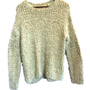 Soft Surroundings Womens Fuzzy Gold Metallic Knit Sweater Size L Holiday Oversiz
